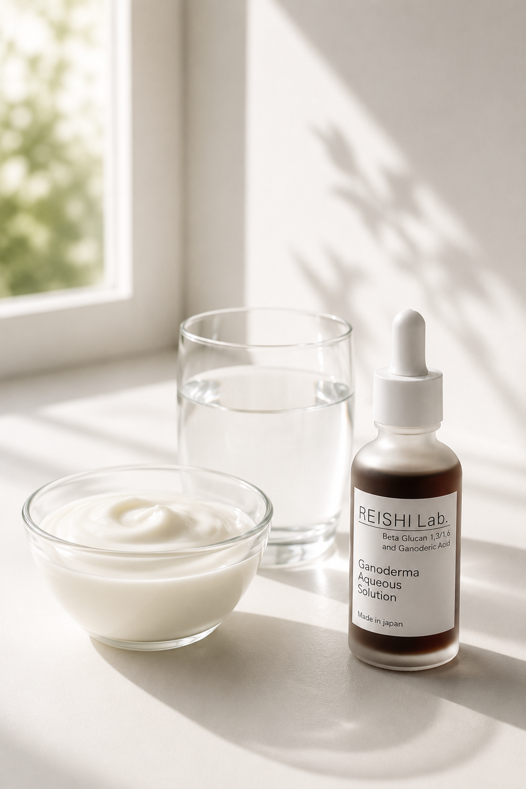 Yogurt, hot water, and Morning Dew by the morning window